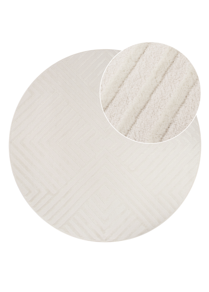 Tapis Hygge Rond Blanc Cassé Losanges