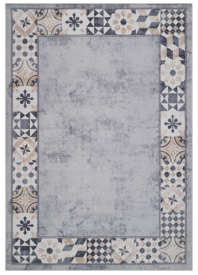 Tapis Nora Gris Beige à Bordure Antidérapant