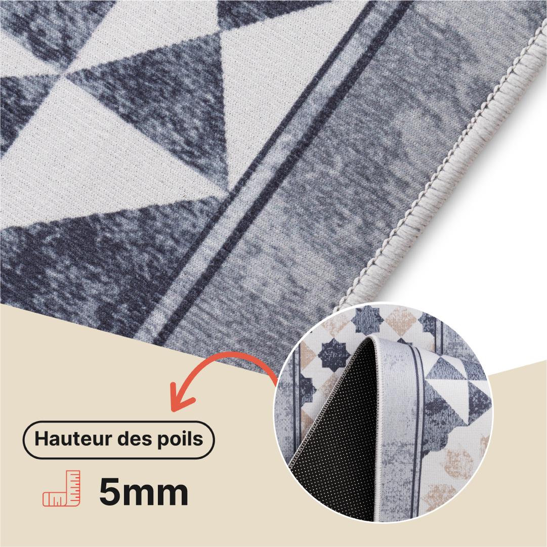 Tapis Nora Gris Beige à Bordure Antidérapant