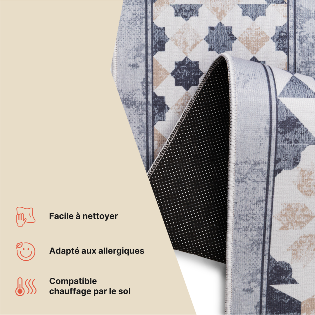 Tapis Nora Gris Beige à Bordure Antidérapant