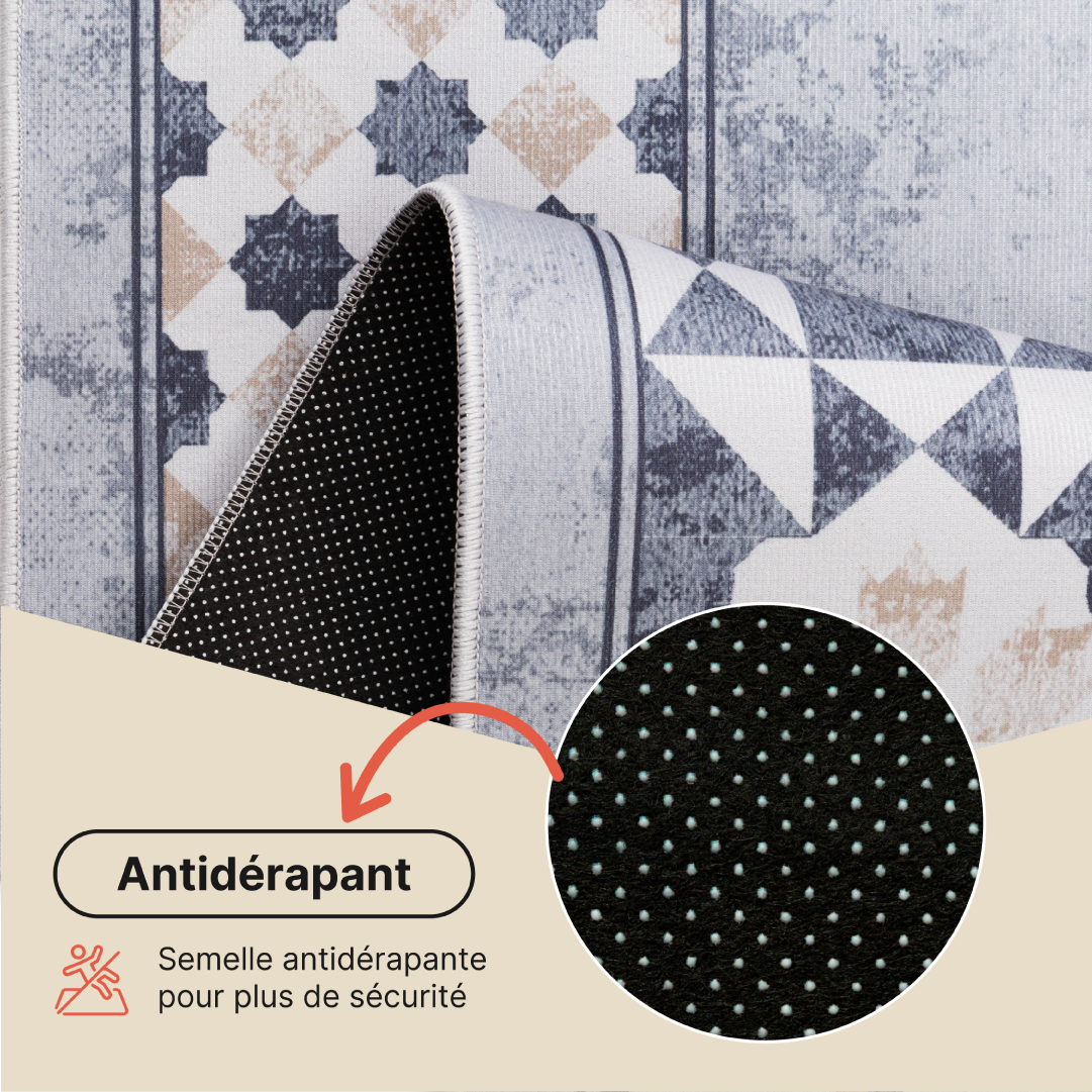 Tapis Nora Gris Beige à Bordure Antidérapant