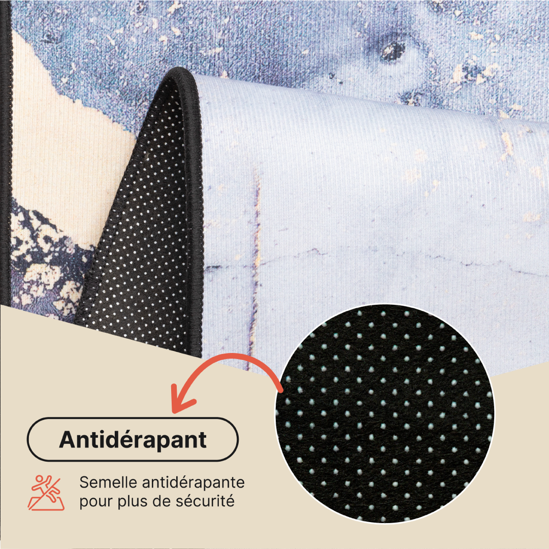 Tapis Nora Gris Bleu Marine Marbre Antidérapant