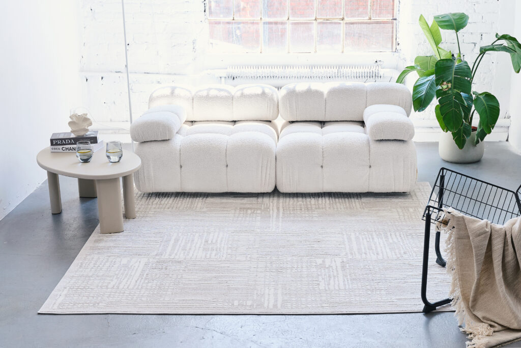 Tapis Trend Carré Beige Moderne à Lignes