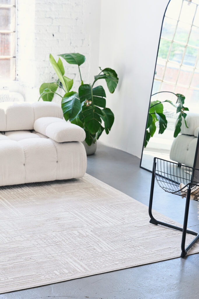 Tapis Trend Carré Beige Moderne à Lignes