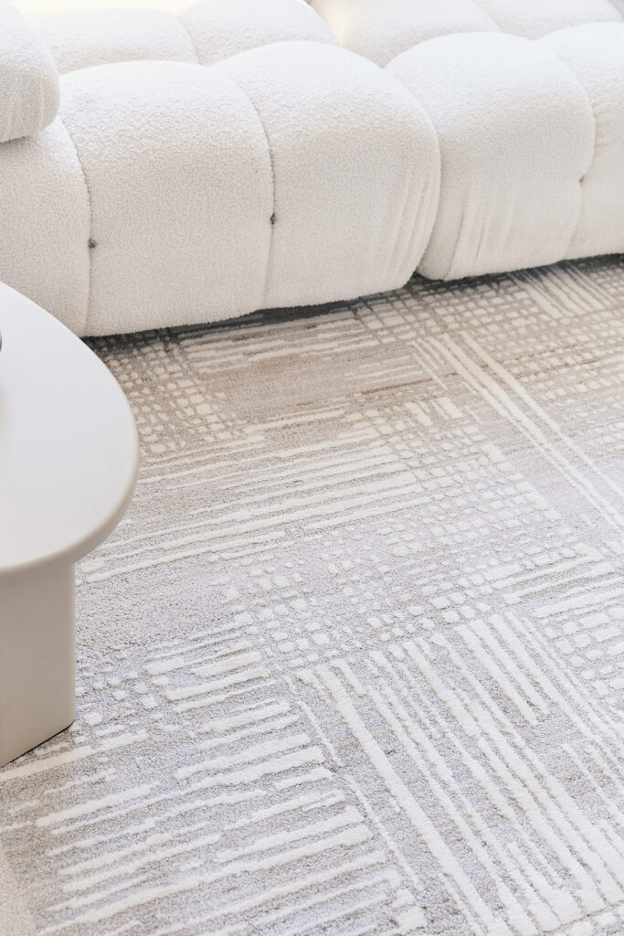 Tapis Trend Carré Beige Moderne à Lignes