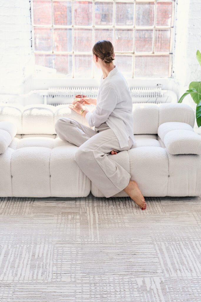 Tapis Trend Carré Beige Moderne à Lignes