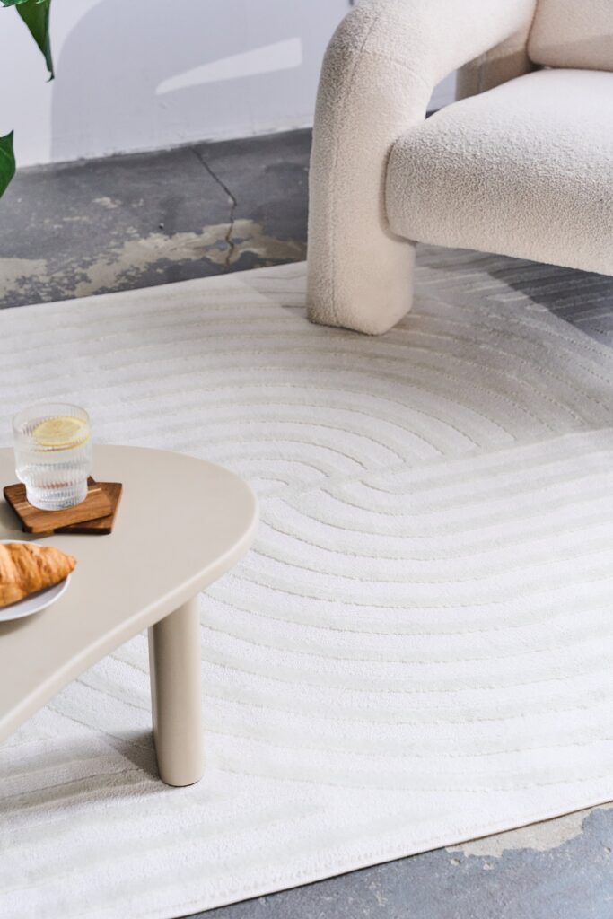 Tapis Hygge Carré Blanc Cassé Lignes