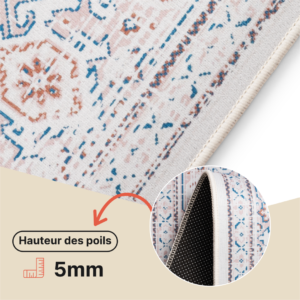 Tapis Nora Crème Bleu Antidérapant