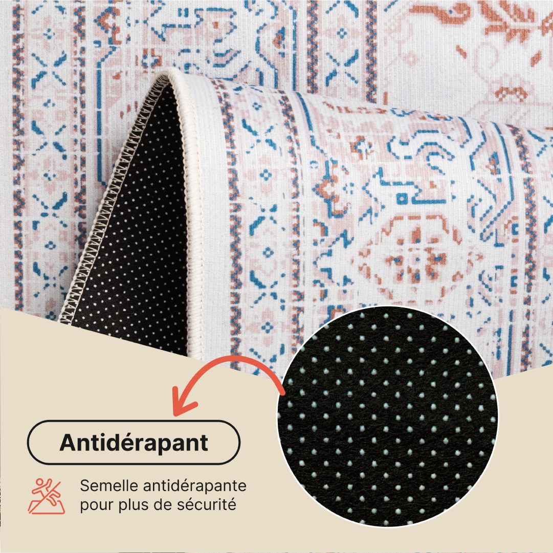 Tapis Nora Crème Bleu Antidérapant