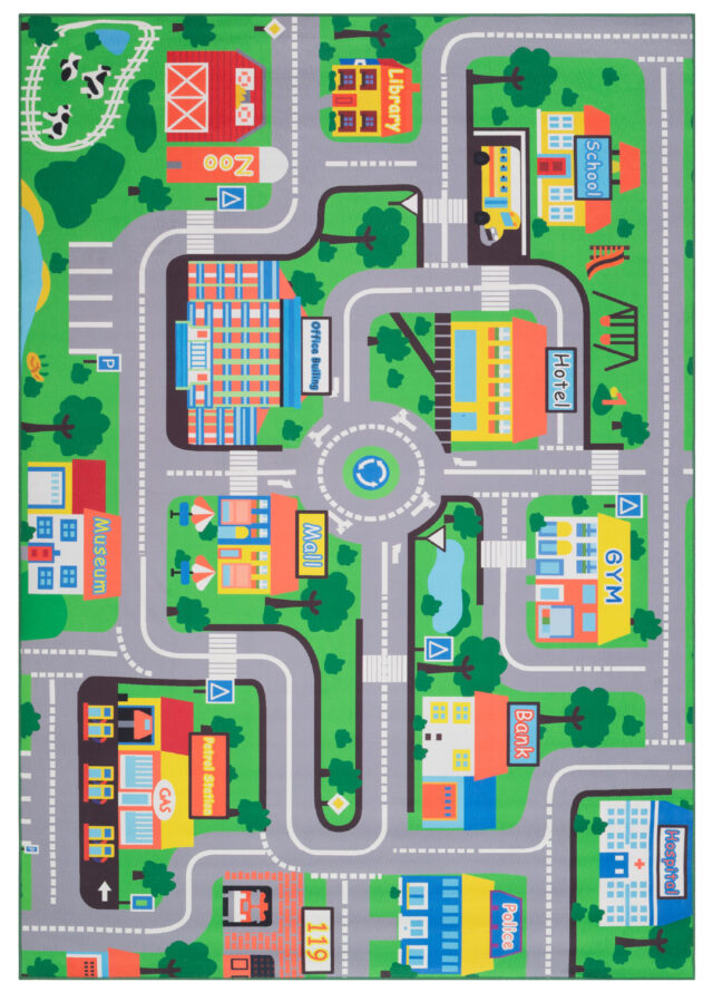 Tapis Enfant Joy Vert Ville Antidérapant