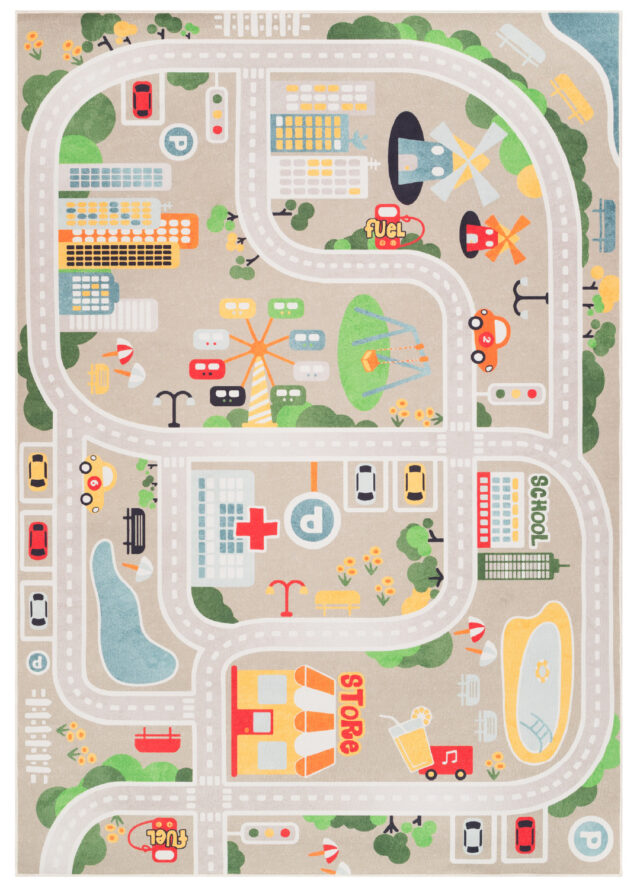 Tapis Enfant Joy Beige Ville Antidérapant