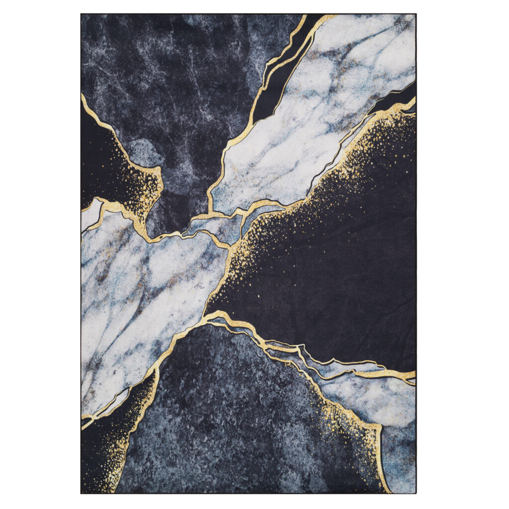 Tapis Nora Bleu Marine Gris Marbre Antidérapant