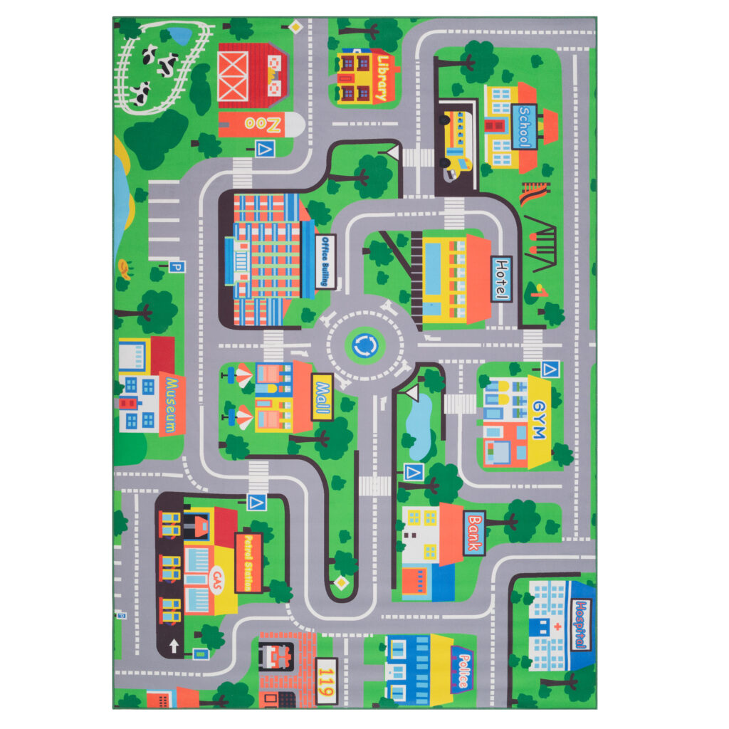 Tapis Enfant Joy Vert Ville Antidérapant
