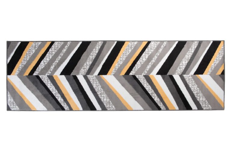 Tapis de Couloir Maya Gris Jaune Géométrique à Rayures