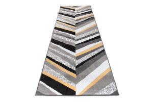 Tapis de Couloir Maya Gris Jaune Géométrique à Rayures