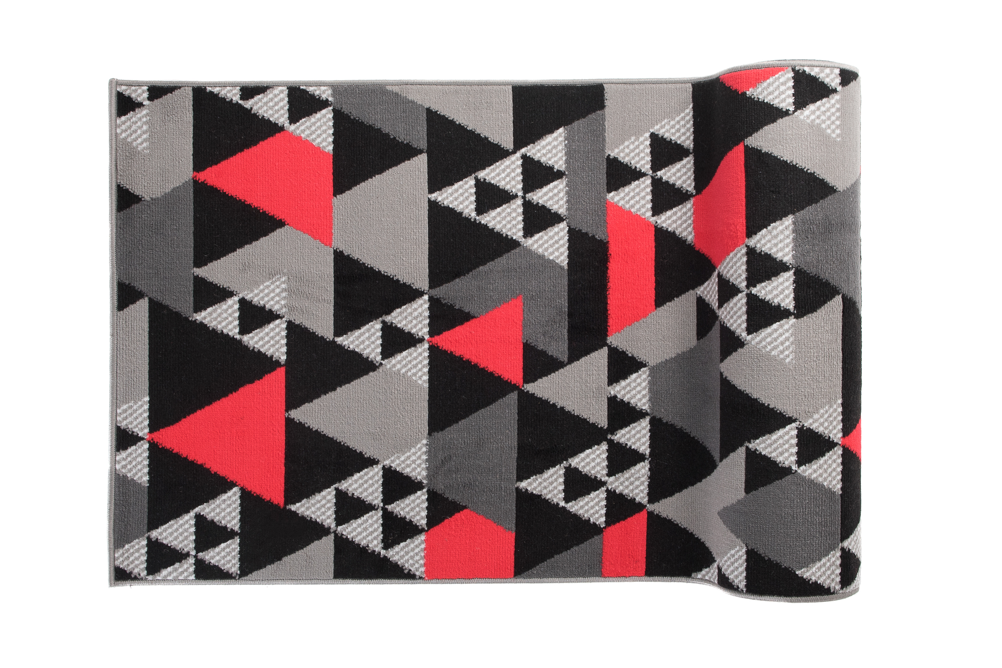 Tapis de Couloir Maya Gris Rouge Géométrique à Triangles