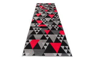 Tapis de Couloir Maya Gris Rouge Géométrique à Triangles