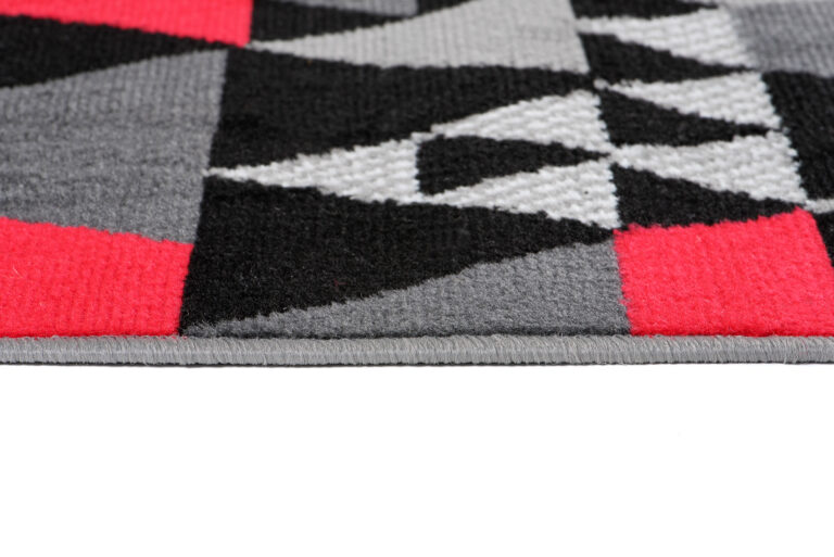 Tapis de Couloir Maya Gris Rouge Géométrique à Triangles