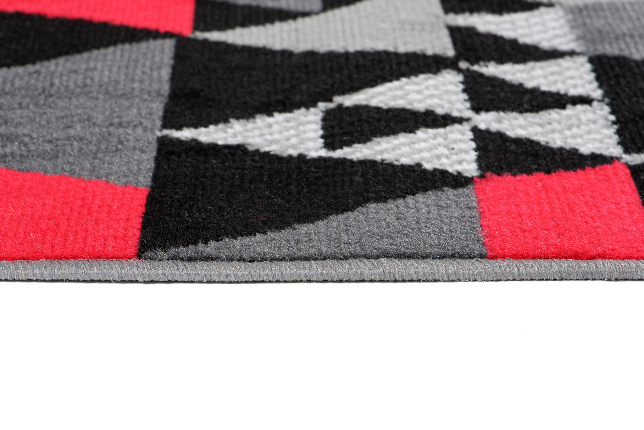 Tapis de Couloir Maya Gris Rouge Géométrique à Triangles