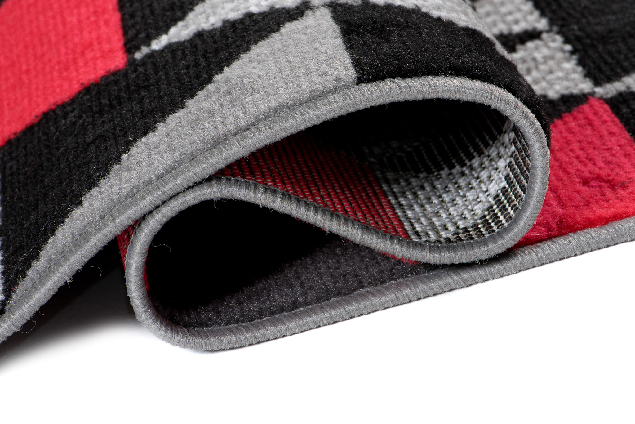 Tapis de Couloir Maya Gris Rouge Géométrique à Triangles