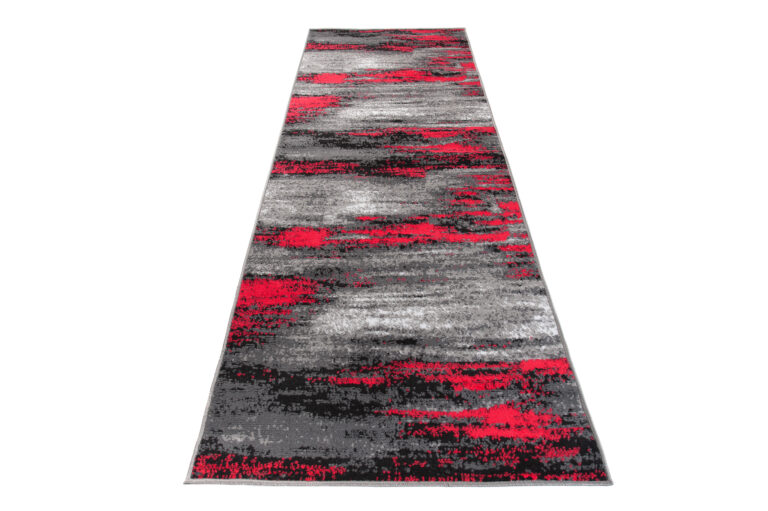 Tapis de Couloir Maya Gris Noir Rouge Abstrait