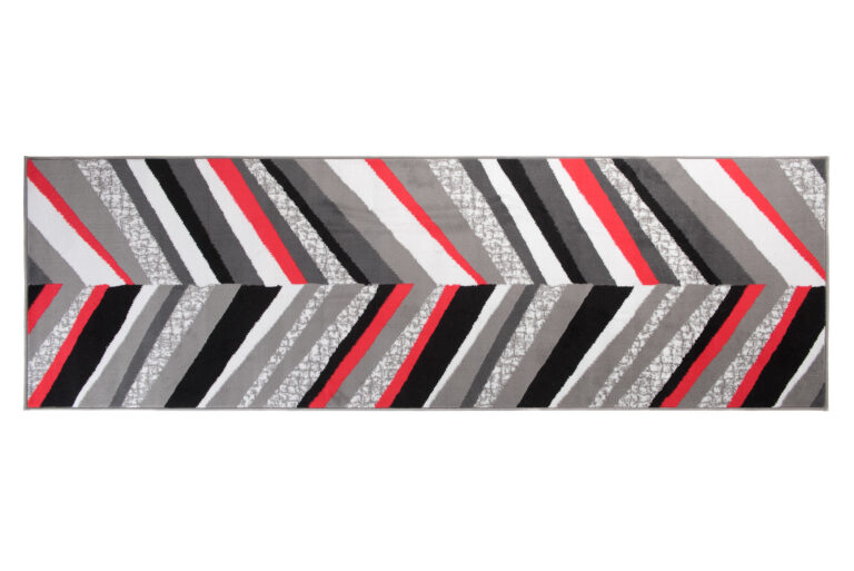 Tapis de Couloir Maya Gris Rouge Géométrique à Rayures