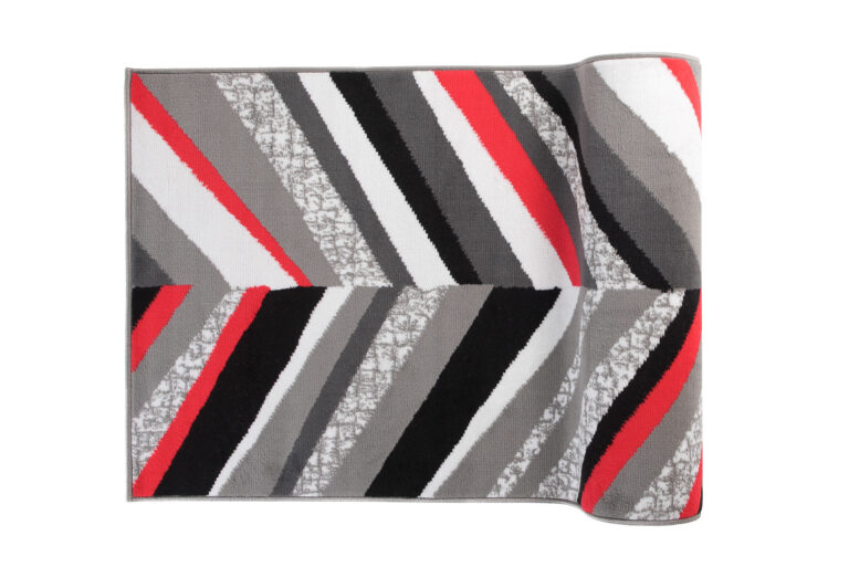 Tapis de Couloir Maya Gris Rouge Géométrique à Rayures