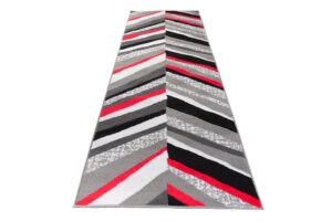 Tapis de Couloir Maya Gris Rouge Géométrique à Rayures