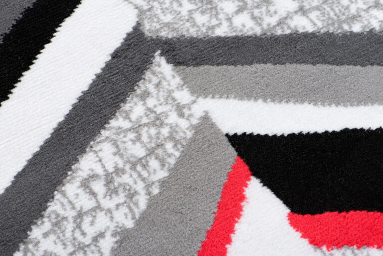 Tapis de Couloir Maya Gris Rouge Géométrique à Rayures