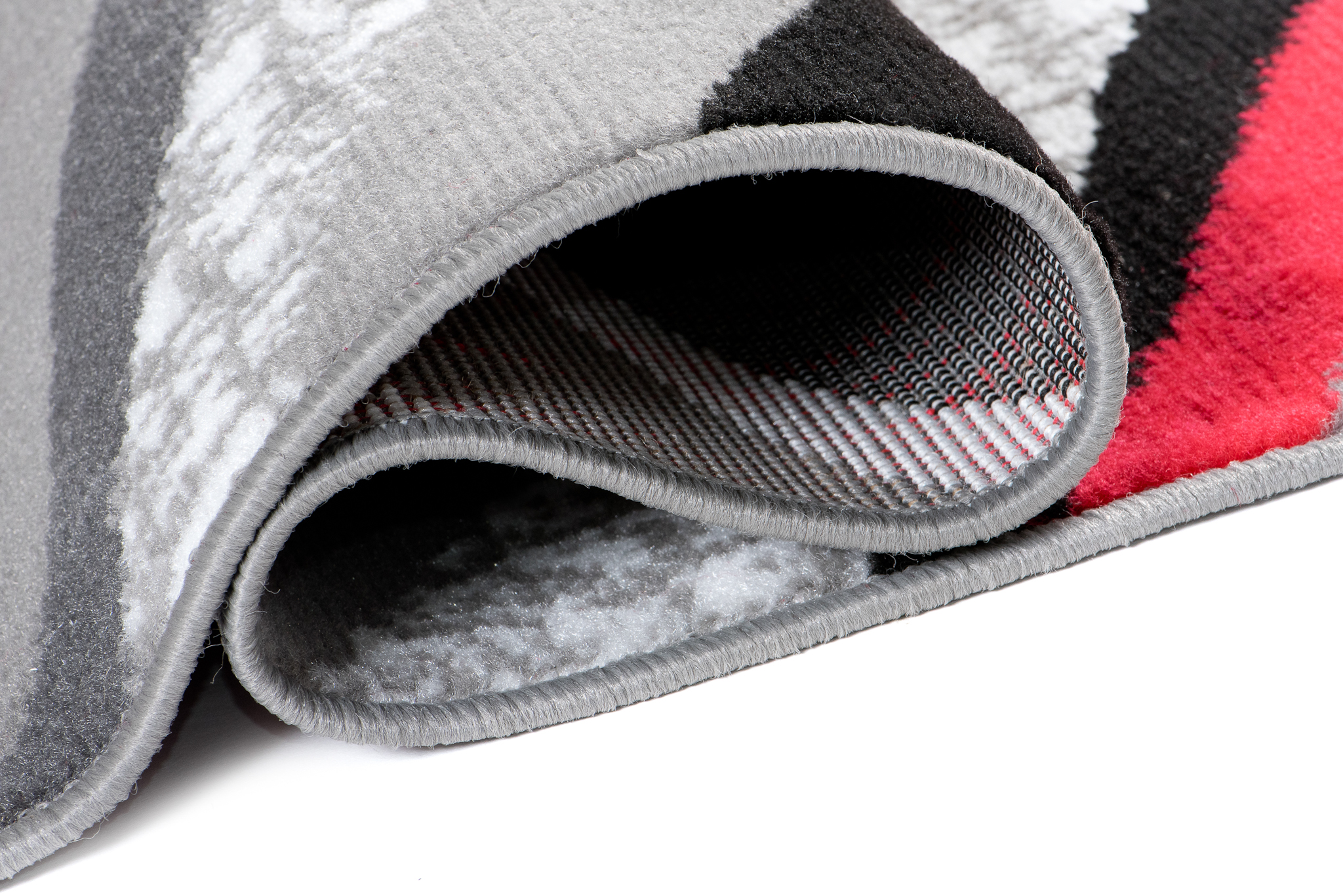 Tapis de Couloir Maya Gris Rouge Géométrique à Rayures