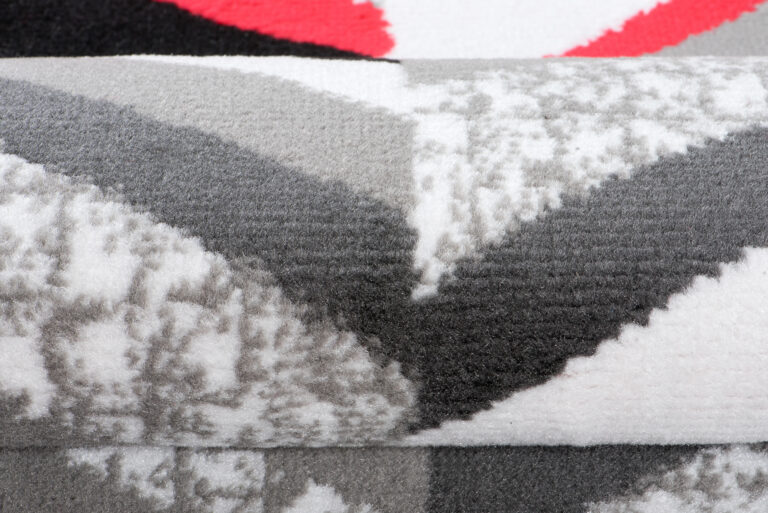 Tapis de Couloir Maya Gris Rouge Géométrique à Rayures