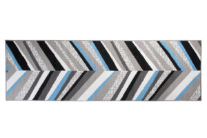 Tapis de Couloir Maya Gris Bleu Géométrique à Rayures