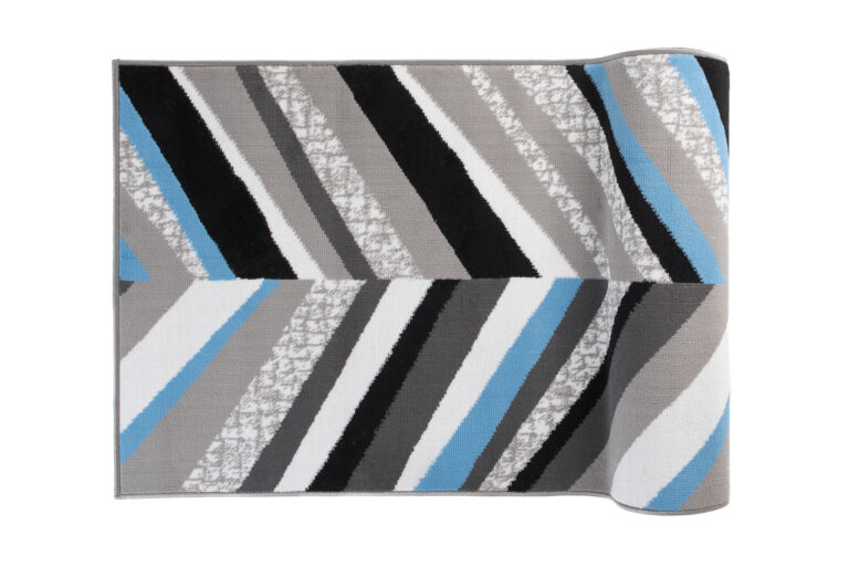 Tapis de Couloir Maya Gris Bleu Géométrique à Rayures