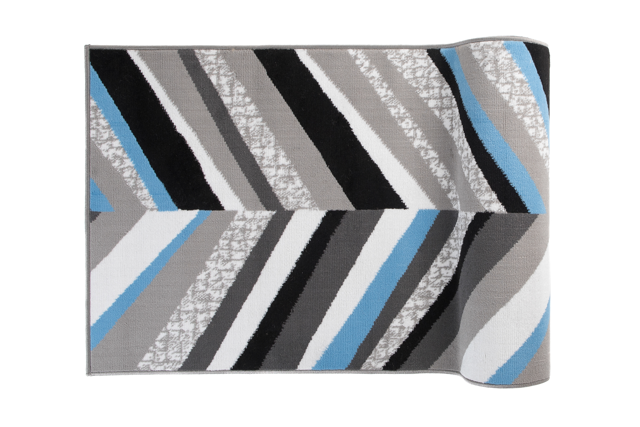 Tapis de Couloir Maya Gris Bleu Géométrique à Rayures