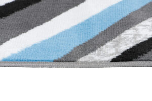 Tapis de Couloir Maya Gris Bleu Géométrique à Rayures