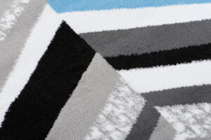 Tapis de Couloir Maya Gris Bleu Géométrique à Rayures