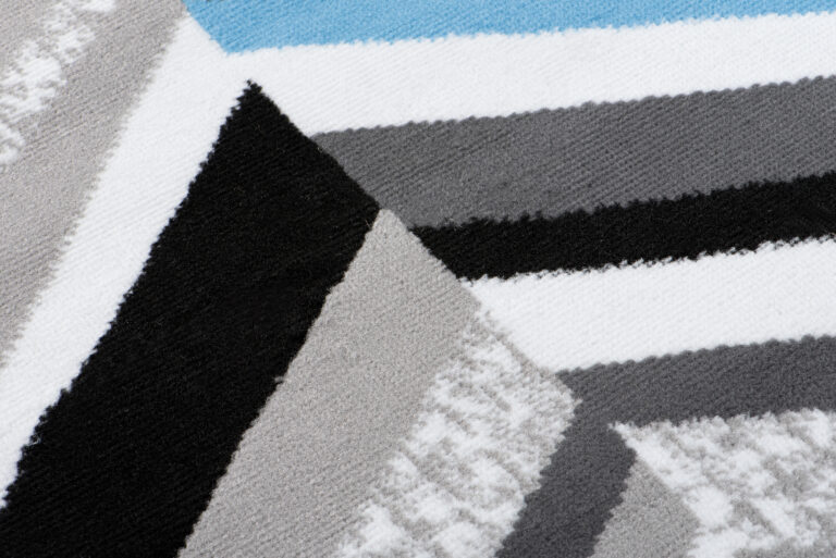 Tapis de Couloir Maya Gris Bleu Géométrique à Rayures