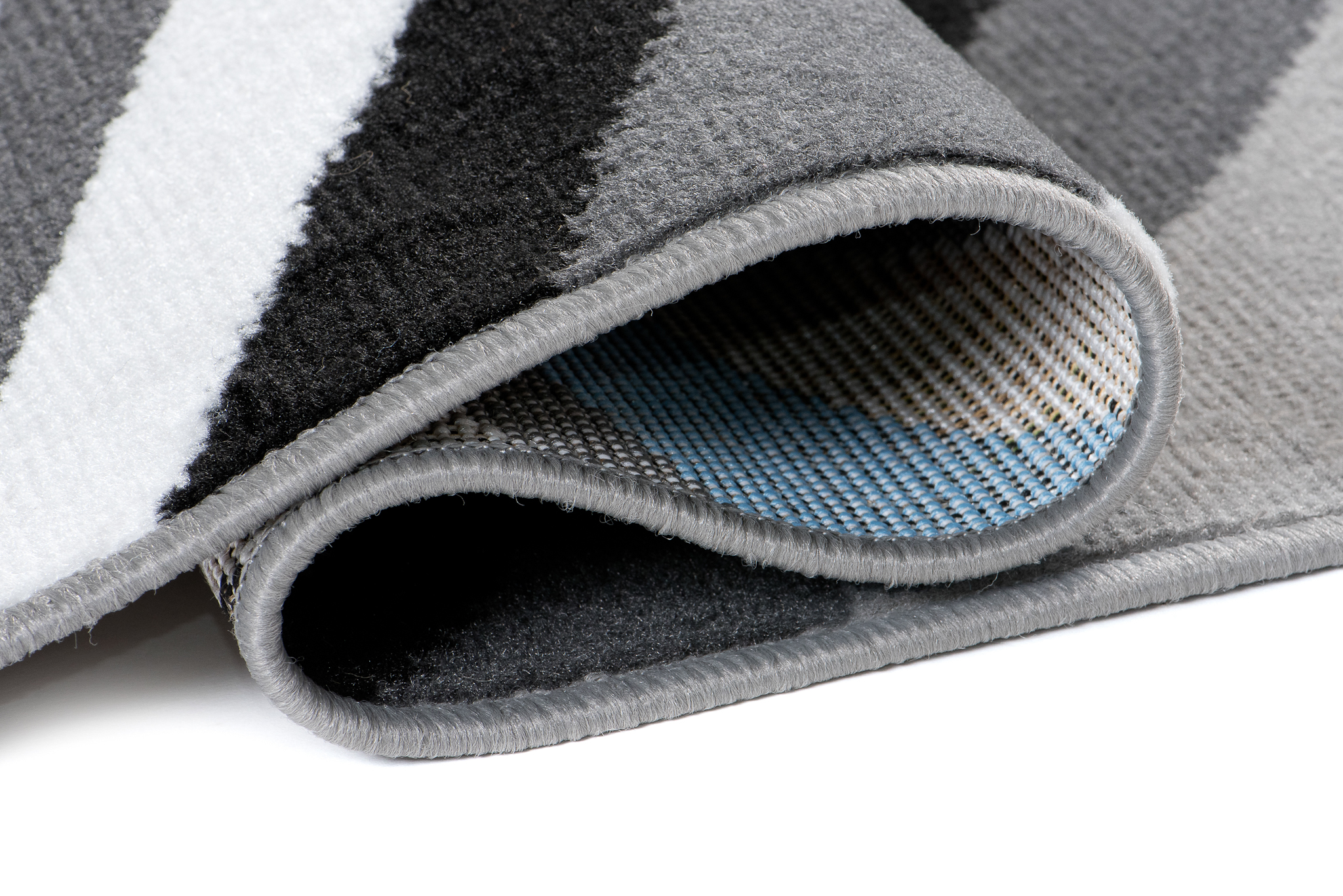 Tapis de Couloir Maya Gris Bleu Géométrique à Rayures