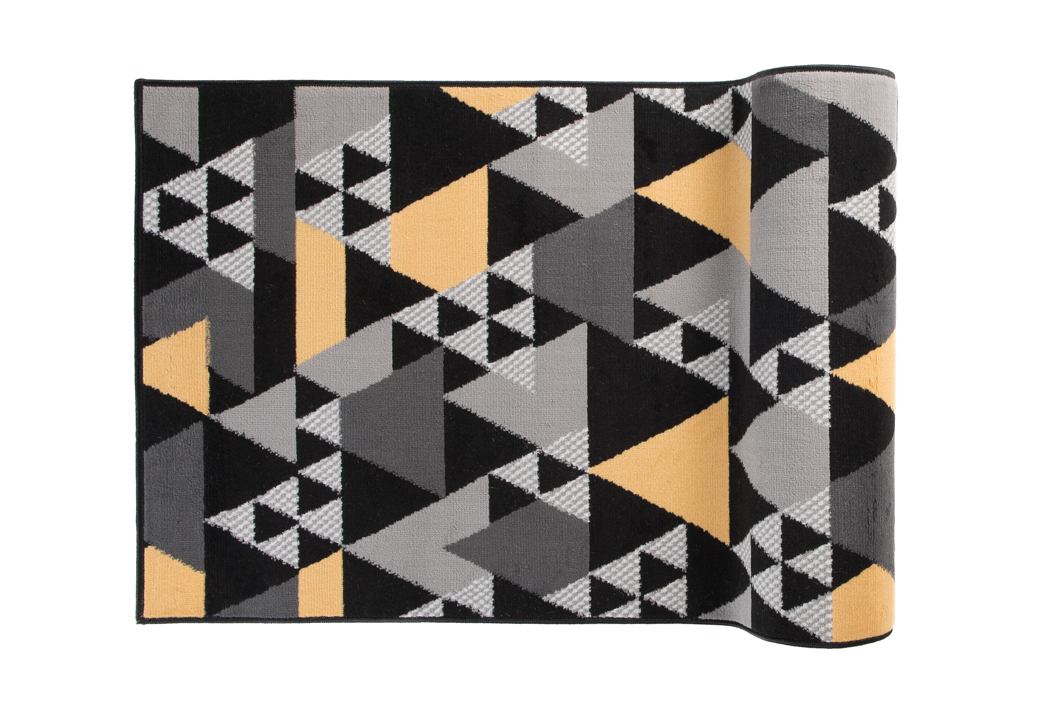 Tapis de Couloir Maya Gris Jaune Géométrique à Triangles