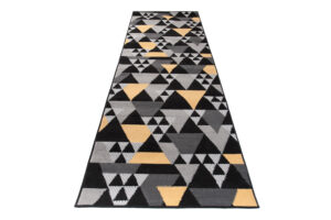 Tapis de Couloir Maya Gris Jaune Géométrique à Triangles