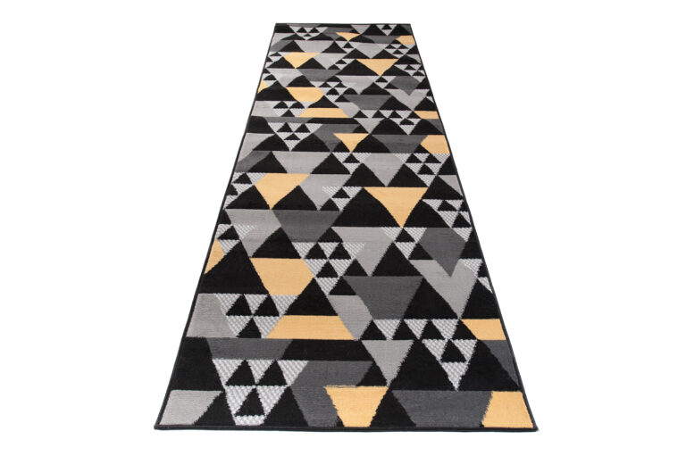 Tapis de Couloir Maya Gris Jaune Géométrique à Triangles