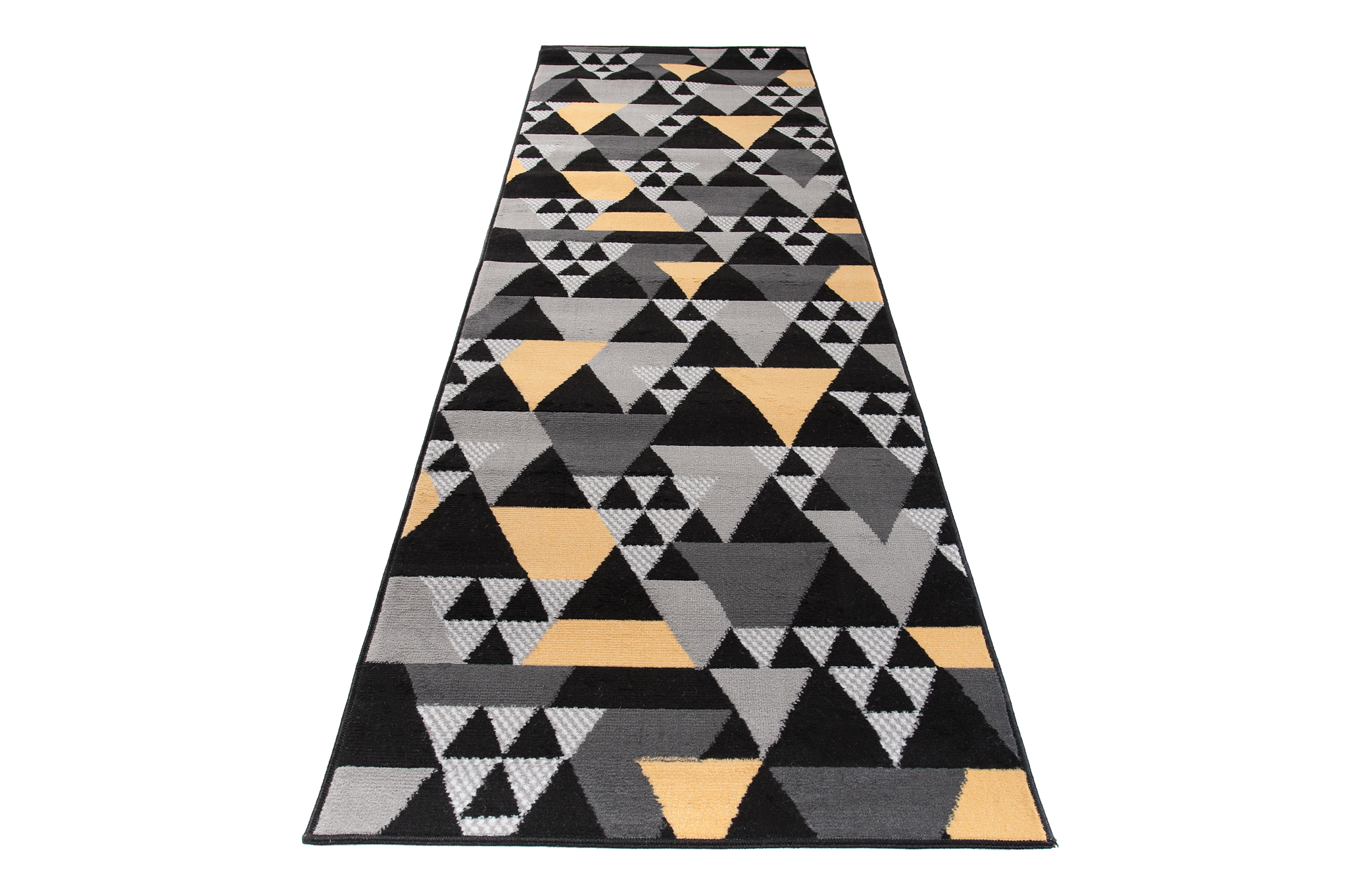 Tapis de Couloir Maya Gris Jaune Géométrique à Triangles
