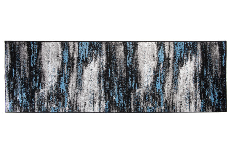 Tapis de Couloir Maya Gris Noir Bleu Abstrait