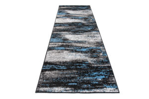 Tapis de Couloir Maya Gris Noir Bleu Abstrait