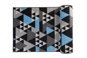 Tapis de Couloir Maya Gris Bleu Géométrique à Triangles