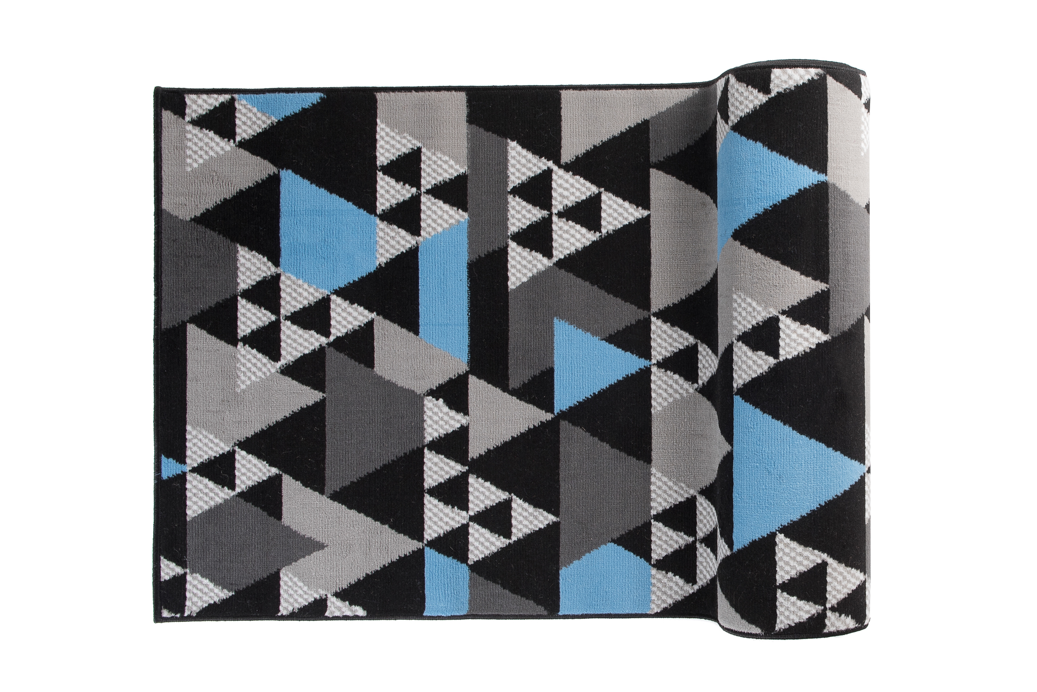 Tapis de Couloir Maya Gris Bleu Géométrique à Triangles