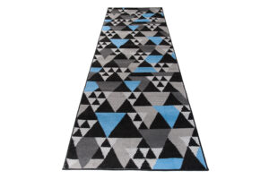 Tapis de Couloir Maya Gris Bleu Géométrique à Triangles