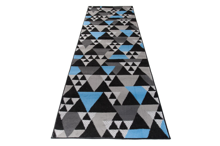 Tapis de Couloir Maya Gris Bleu Géométrique à Triangles