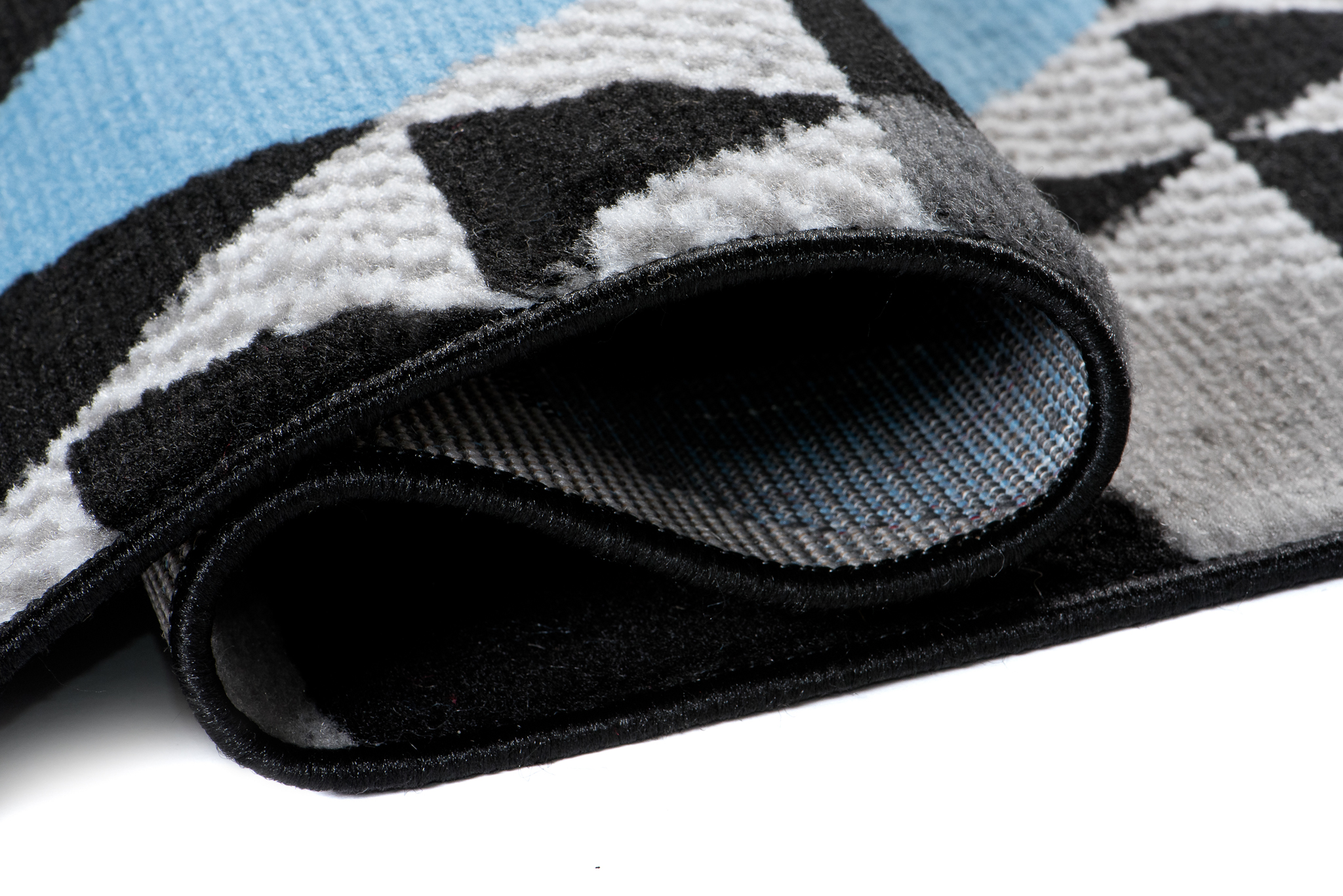 Tapis de Couloir Maya Gris Bleu Géométrique à Triangles