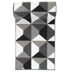 Tapis de Couloir Maya Gris Noir Géométrique à Carrés